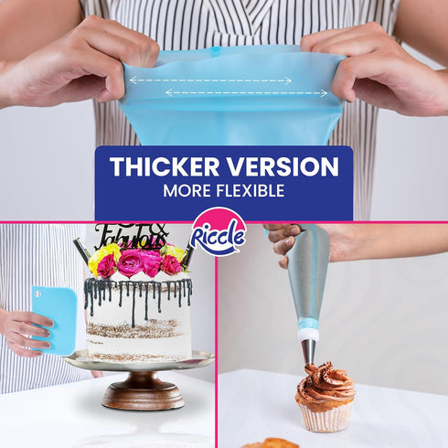 Riccle 94 pcs Cake Decorating Kit - Includes 50pcs 16 Inch Disposable + 2 Reusable Piping Bags, 24 Tips, 2 Spatulas, 3