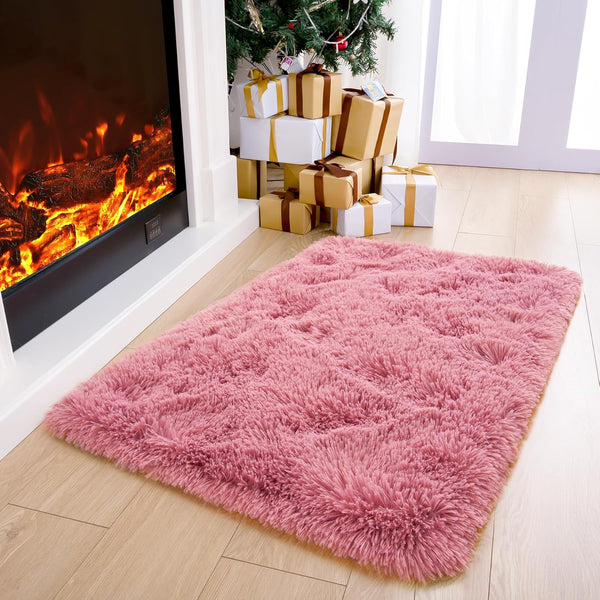 Entrance,2x3 Noahas Fluffy Blush Rugs for Bedroom Girls,Door Mat Indoor Shaggy Small Non-Slip Entryway Entry Area
