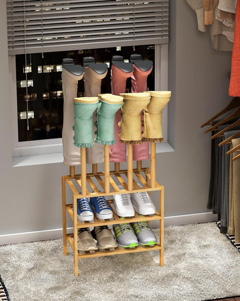 Closet, viewcare Small Boot Rack with Shoe Rack, Boot Rack Organizer Tall Boots for Bamboo Wood Shoe Shelf Storage