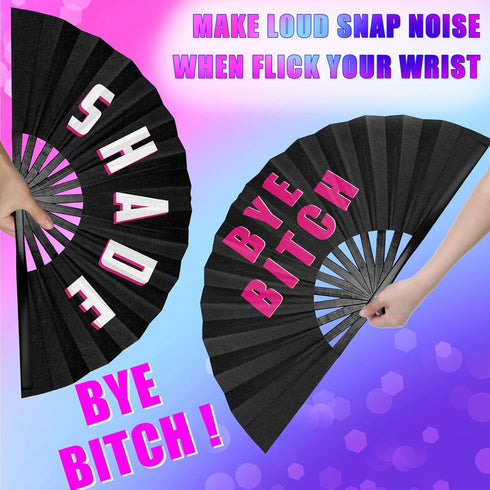 Amyhill Rave Fan, 2 Packs Large Folding Hand Fan, Bamboo Chinese Iconic Fan for Men and Women Party Performance, 13 Inch