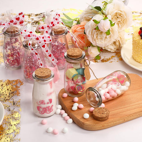 Sieral 48 Pcs Baby Shower Party Favors for Girls, 3.4 oz Small Glass Bottles, Mini Jars with Cork Lids for Guests