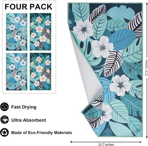 EYHIZP Set 4 Pack 15.7" 27.6" Waffle Kitchen Towels of x Quick Dry Microfiber Tea Dish Towel with Hanging Loop, Ultra