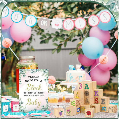 Watersay 53 36 4 1 12 Pcs Baby Shower Games Sign Kit Include ABC Letter Alphabet Blocks DIY Wooden Blocks Block Frame