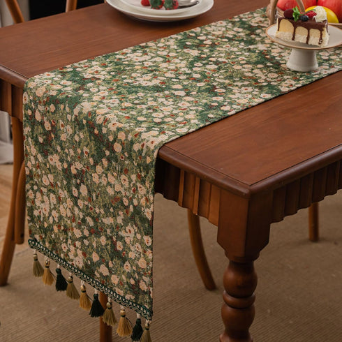 Summer 13 94 Inch Floral Spring Table Runner for Living Room Jacquard Flower Dining Table Runner with Tassels Modern