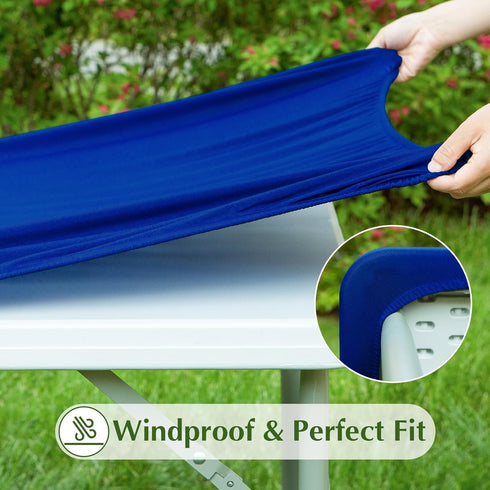 2 Pack 20X30 Inch Rectangle Fitted Tablecloth Stretch Spandex Patio Table Cover Blue Washable Table Cloth Elastic Table