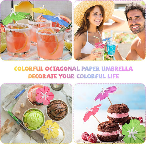 Drink Umbrellas Cocktail Picks Parasol Sticks with Wood Toothpicks for Summer Tropical Wedding Party Decor (150 Pieces)
