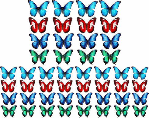 Butterfly Window Clings (36 pcs) - Large Decals for Glass, Blue, Red, Orange, Teal, Decorative, Reusable, Indoor Use