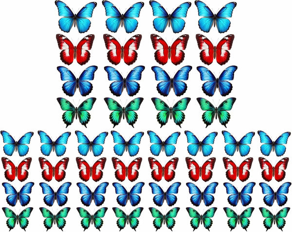 Butterfly Window Clings (36 pcs) - Large Decals for Glass, Blue, Red, Orange, Teal, Decorative, Reusable, Indoor Use