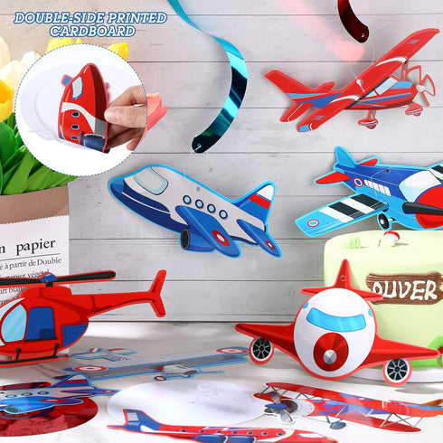 Faccito 30 Pieces Airplane Hanging Swirls Decoration Airplane Party Supplies Plane Foil Swirls Whirls Ceiling Whirls