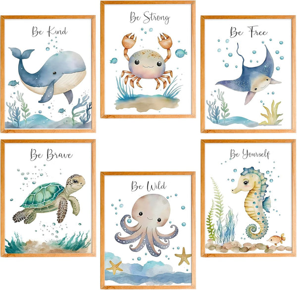 Ocean Nursery Decor,Ocean Nursery Wall Art Set of 6, Under the Sea