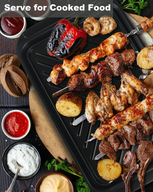 Grilling Prep and Serve Trays, Set of 2 BBQ Trays for Raw and Cooked Food, Melamine Serving Trays in Black and Red