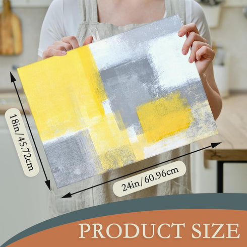 Grey Yellow Dish Drying Mats 18x24 Inch,Abstract Art Dish Pad Drying Rack Mat for Kitchen Counter Ultra Absorbent Microfiber Dishware Coffee Maker Bar Countertop Decor
