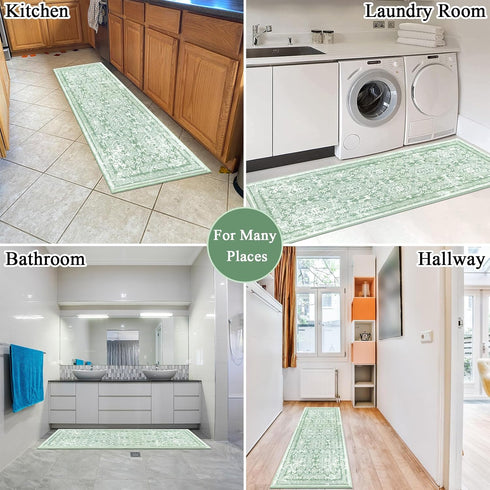Vaukki Hallway Runner Rug, Vintage Shaggy Soft Laundry Runner, Non Slip Entryway Mat, Washable Farmhouse Kitchen Carpet