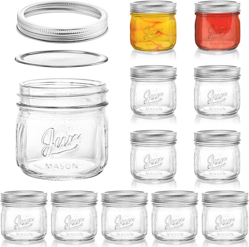 Lyellfe 12 Pack Wide Mouth Mason Jars, 12 Oz Glass Canning Jars