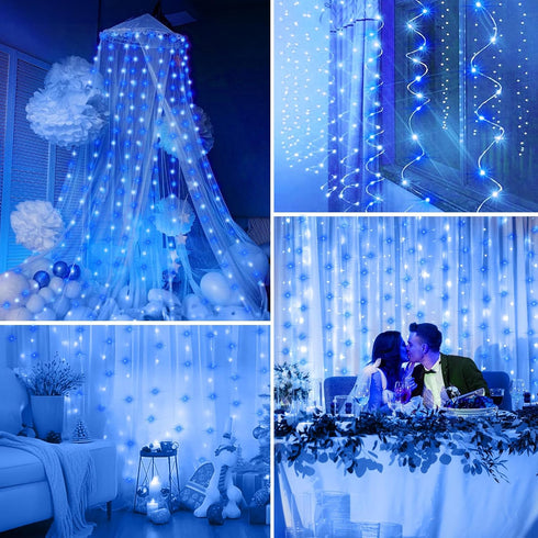 Minetom 300 LED Dimmable Curtain Lights, USB Powered Fairy Lights with Remote and Timer, 8 Modes for Indoor Decor