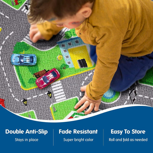 31X59 Inch,Colorful Booooom Jackson Car Rugs for Kids Toy Cars Fun City Pretend Play - Toddler Car Track Rugfor Bedroom