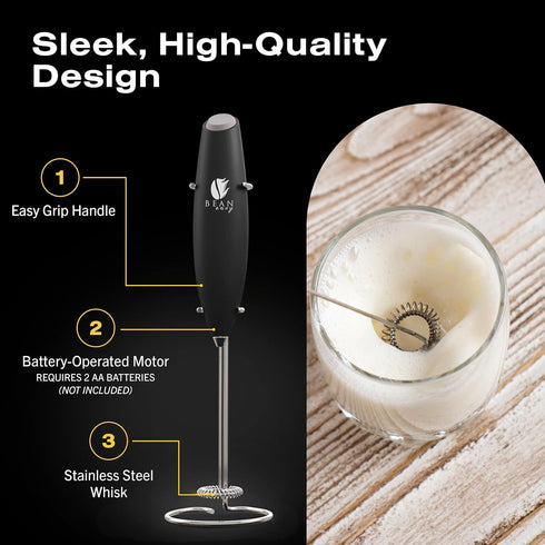 Bean Envy Handheld Milk Frother for Coffee - Mini Drink Mixer Whisk & Coffee Foamer Wand