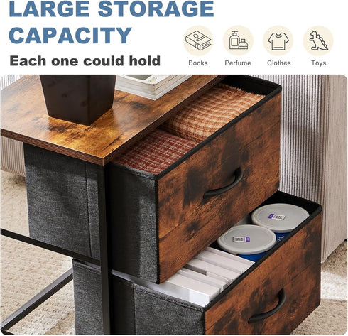 2 20 inch Closet, DUMOS Nightstand Small Dresser with Fabric Drawers Side Bedroom End Table Kids Bedside Storage