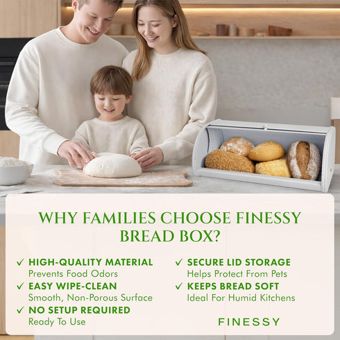 Countertop FINESSY Large Bread Box White for Pantry, Bread Box for Kitchen Stainless Steel, Breadbox Keeper for Fresh