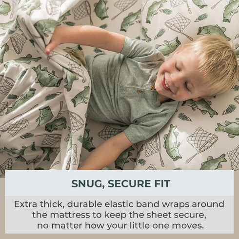 3 Pobibaby - Premium Twin Fitted Sheet, Flat Sheet with Pillow case - Ultra-Soft Cotton Blend, Stylish Woodland