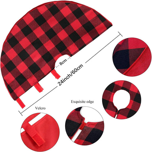 Christmas Tree Skirt Red Black Buffalo Plaid, Small 24 inch Cotton Linen Fabric for Fall Farmhouse Thanksgiving Xmas