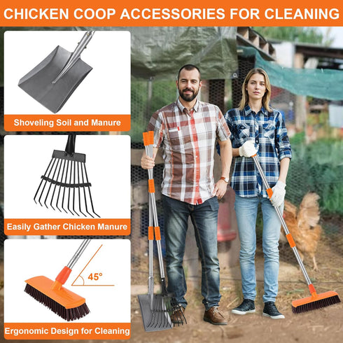 ROSTIUTE Chicken Poop Scooper Shovel Rake Scrub Brush for Chicken Coop Supplies Accessories for Cleaning