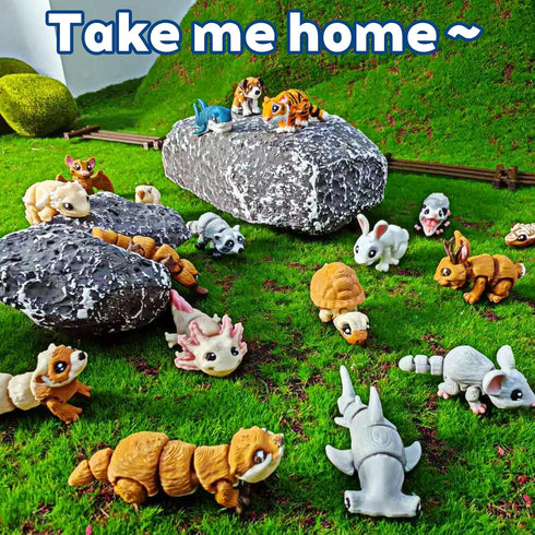 21 3D Set Pcs Mini Printed Animal Statues - Movable Joints Realistic Collectible Figurines for Adults, Home Office Desk