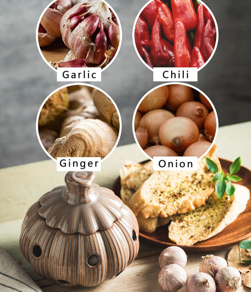 Ceramic Garlic Keeper with Lid and Holes Garlic Saver and Storage Framhouse Decor Keep Gralic Cloves Dry and Fresh