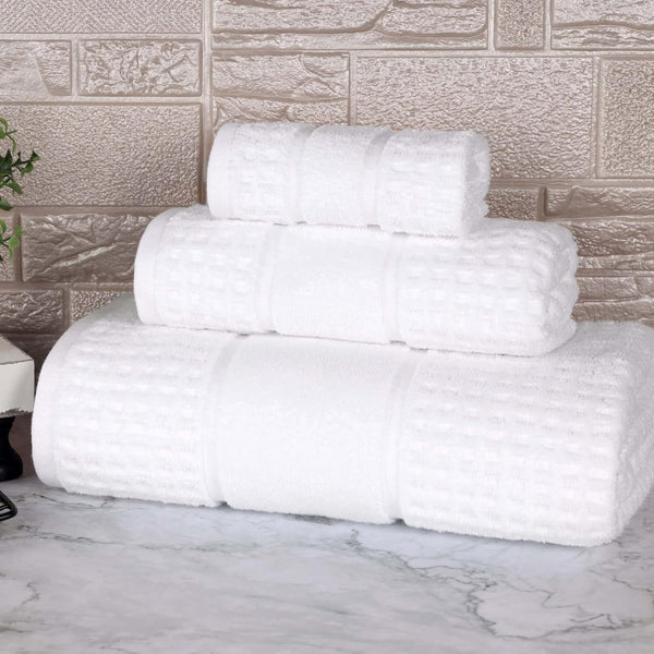 Superior Cotton 3-Piece Towel Set, Zero Twist, Waffle Border, Bathroom Essentials, Shower,