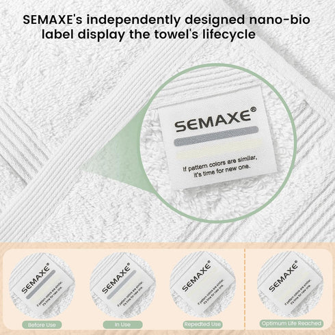 6-Piece Set, 600GSM 100% 2 Packaging, SEMAXE Solid Towel White, Cotton, Each of Bath Towel, Hand Towel, and Washcloths