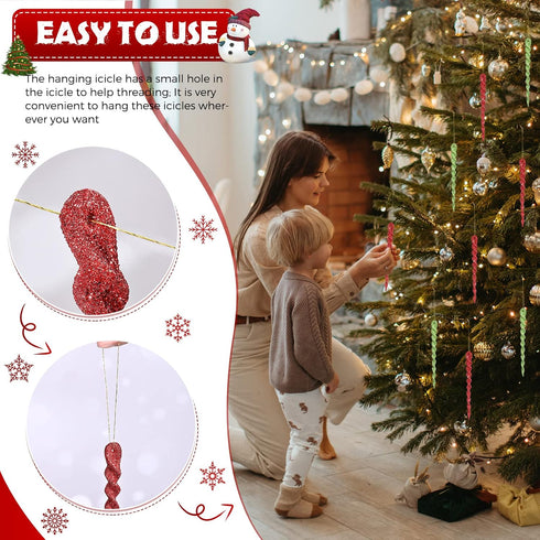60 Pieces Twisted Icicle Ornament, Christmas Tree Decoration Glitter Spiral Strip Hangings, 5.1 Inch