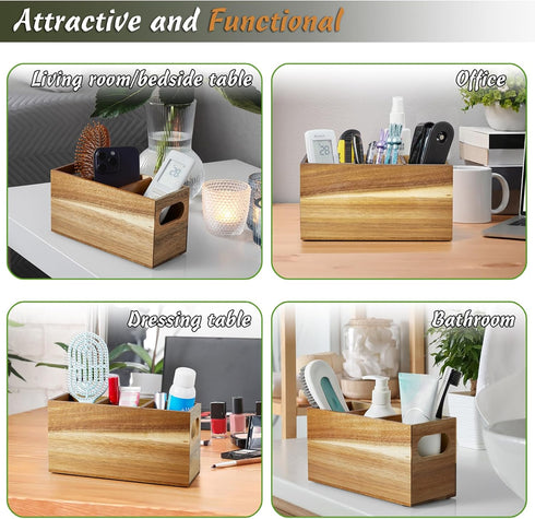 Acacia Wooden Utensil Caddy, Silverware Holder, Cutlery Organizer for Countertop, Fork Spoon Knife Holder for Party
