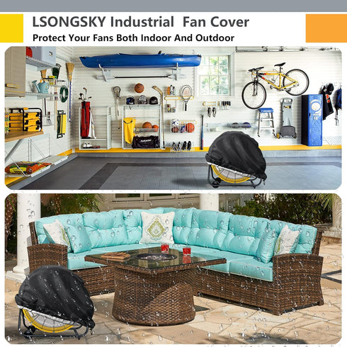 Industrial Fan Cover, Waterproof & Dustproof for 24" High Velocity Heavy Duty Drum Fan, Black