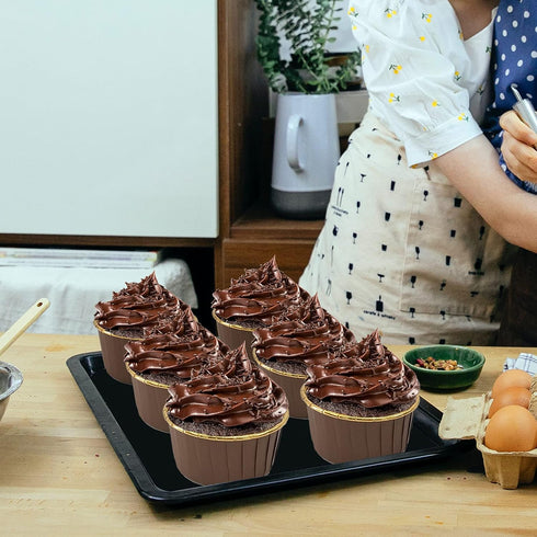 Foil Cupcake Liners With Dome Lids 100 Pack,LNYZQUS 5.5 Oz Muffin Cups Muffin Tins,Disposable Ramekins Cupcake Cups Wrappers Holders,Large Muffin Liners Baking Cups,with Spoons-Brown in Gold by LNYZQUS