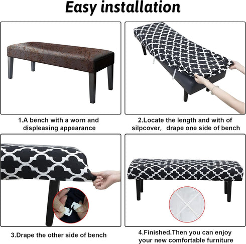 Stretch Bench Covers, Bench Seat Cover, Printed Seat Protector, Washable Slipcover, Rectangle Bench Cover for Dining