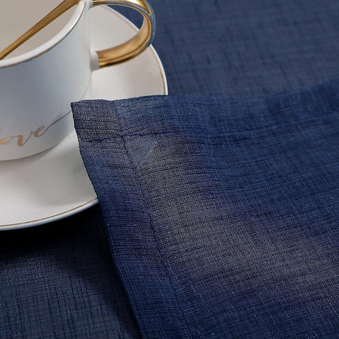 Navy Kitchen Curtains, 36 Inch Length for Basement Window, Semi Sheer Faux Linen Short Cafe Tier Drapes