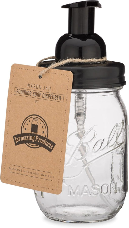 Jarmazing Products Mason Jar Foaming Soap Dispenser - Black with 16 Ounce Ball Mason Jar