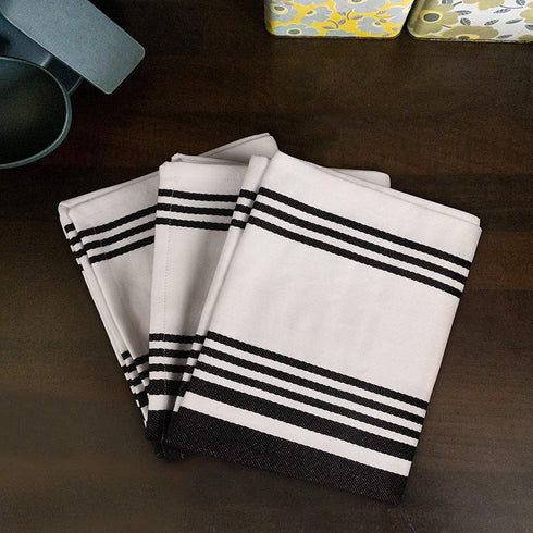 Urban Villa 100% Cotton Kitchen Towels Pack of 3, Highly Absorbent Quick Drying Soft Dish Towels, 20x30 Inch, Black &