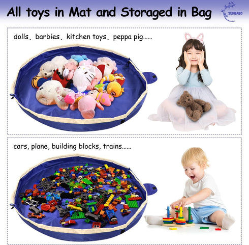 SUMBABO 47inch Toy Storage Mat Bag by Drawstring for Lego - Play Mat Bag Toy Storage Container for Kids with Cap can as