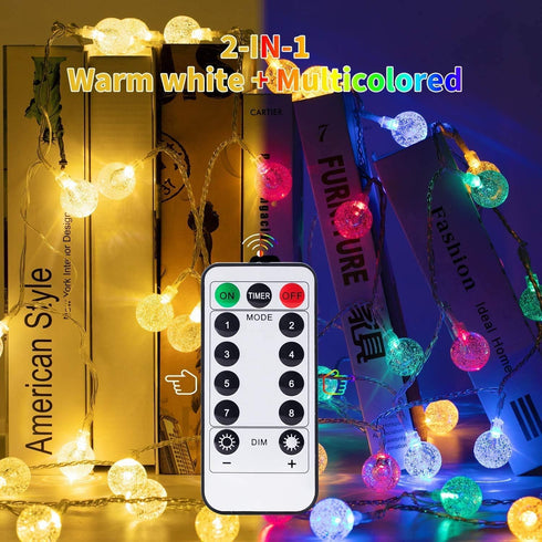 33 100 Minetom Globe String Lights Plug in - ft LED USB Crystal Globe Fairy Lights with Remote and Timer, Waterproof