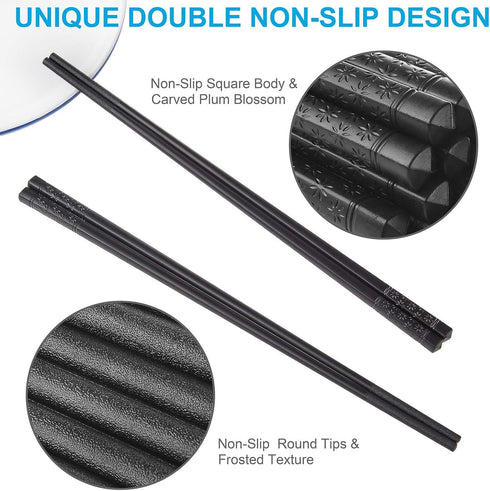 ONEHERE 10 Pairs Fiberglass Chopsticks Family Set, Reusable Non-slip for Sushi, Noodles, Hotpot, 9.5 inches, Classic
