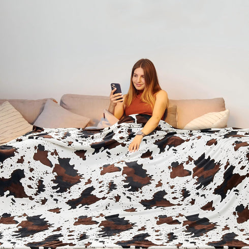300 90108 inch Bnuitland Cow Printed Fleece Flannel Throw Blanket, GSM Double Sided Fuzzy Fluffy Blanket for Bed Sofa