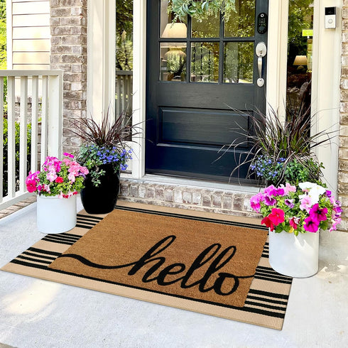 Black and Khaki Striped Rugs 2.3'x3.6', Washable Hand Woven Front Door Rug, Reversible Outdoor Welcome Mat