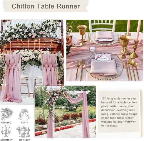 Dusty Rose Chiffon Table Runner - 27x120 Inches Long Elegant Sheer Fabric for Bridal Party Decorations