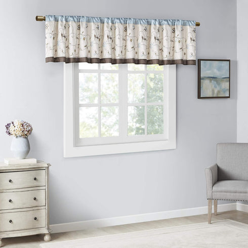Madison Park Serene Embroidered Light Filtering Curtain Panel, 50x18, Blue for Bedroom Livingroom