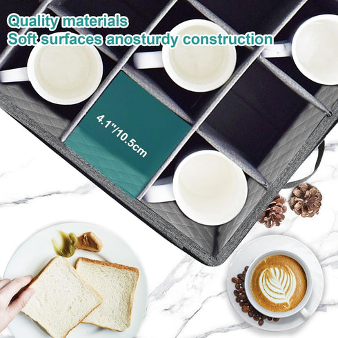 VERONLY Quilted Cup and Mug Storage Box, Holds 12 Coffee Mugs, Zipper Lid and Handles, Stackable for Dinnerware