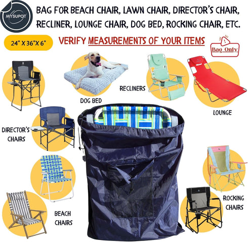 36"x24"x6") 420D NAVY BLUE (Large Beach Chair Bag. For Tent, Camping Mattress, Recliner, Dog Bed, Director & Lounge