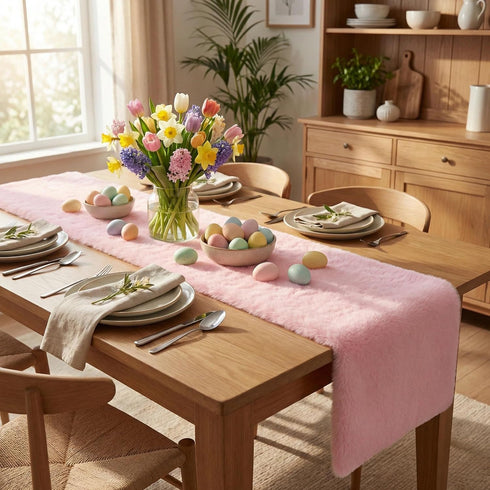 72 inches duduta Pink Faux Fur Table Runner Long, Fluffy Spring Easter Dresser Runner Coffee Table Runner Girls Room