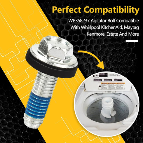 Washer Agitator Bolt Compatible With Whirlpool, WP358237 358237 285009 AP6008726 Washing Machine Agitator Bolt, Washer Agitator Bolt Replacements with Rubber Gasket