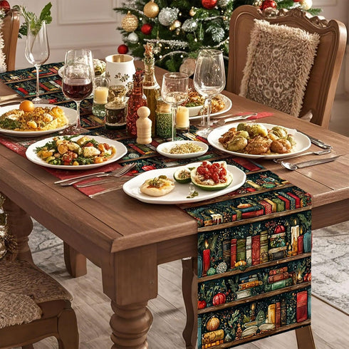 Decor(13x72 inch) Bookshelf Table Runner,Dining Decor for Kitchen Coffee Table Family Dinners Holiday Parties Wedding